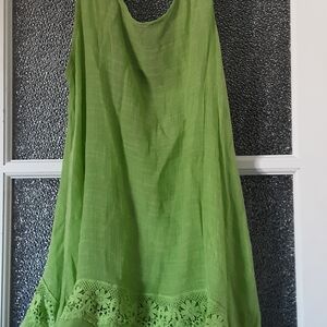 Green Sleeveless Top with Lace Hem